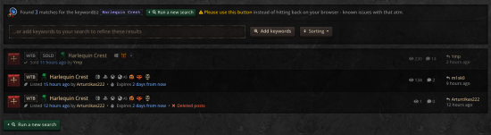 Default filters selected on Create Trade window