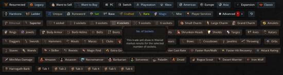Full array of filter options available on trade creation