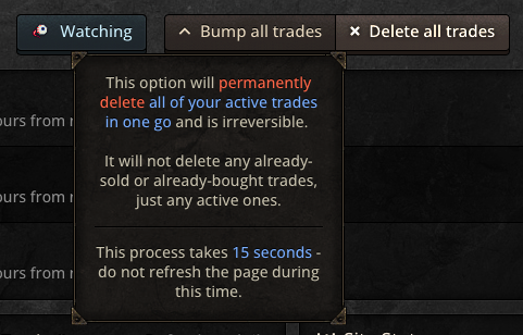 Bump all and Delete all buttons seen from stash