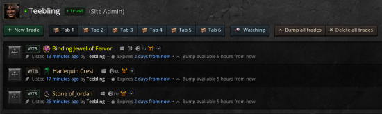 Stash tabs and items on your profile
