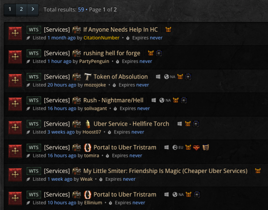 Player services topics in the new player services section of the 'Browse Trades' area
