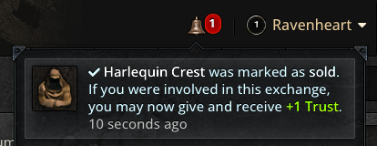 A notification generated when a trade you were watching is marked as sold