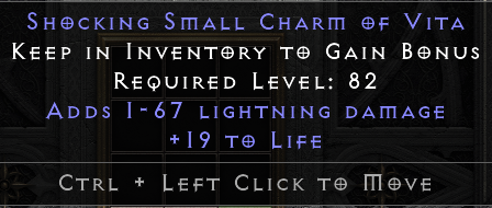 Shocking Vita Small Charm (1-67 Damage, 19 Life) • 