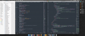 Main code-y bit with PHP/JS/CSS on the left and HTML/Twig on the right.