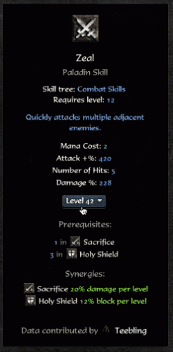 Paladin Skill Zeal - properties from level 1-60 being demonstrated.