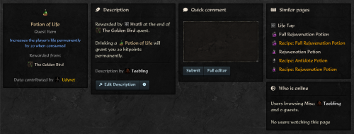 New format for misc/quest items, with reward or source shown.