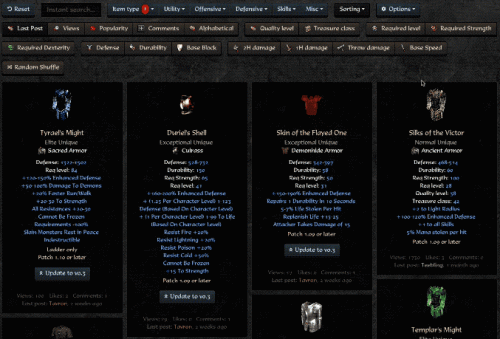 Sorting by required level etc.