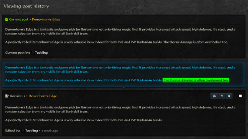 Comparing revisions of a description.