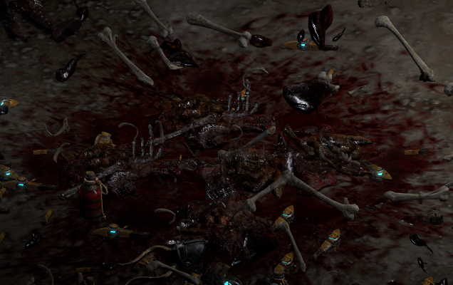 Cleanup aisle six! Some exploded corpses. Generates extra femurs for delicious marrow bones.