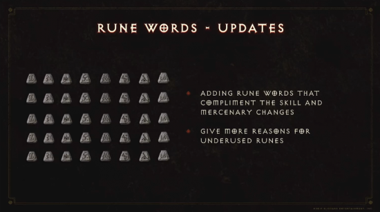 Slide from the new ladder-only Runewords section, Plague and Pattern have been revealed as two of the Runewords coming in patch 2.4