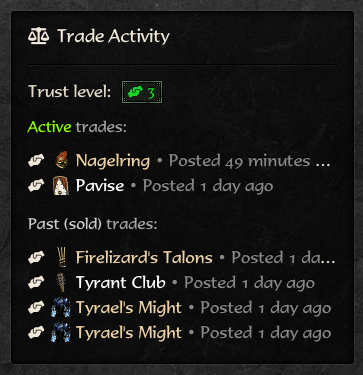 Trade stats/your trade history on profile.