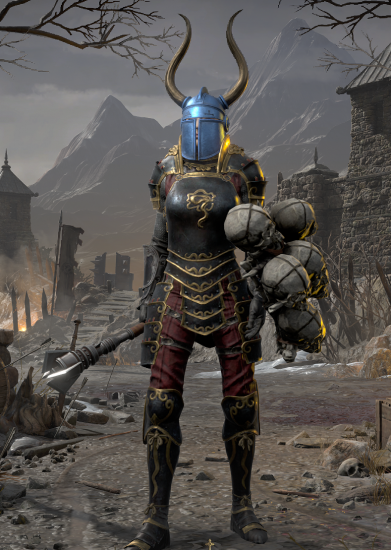 A Riftsin standing on the Harrogath battlefield, equipped with a Nightwing's Veil and Head Hunter's Glory.