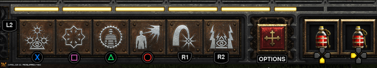 Playstation (?) version - new action bar UI showing controller support.