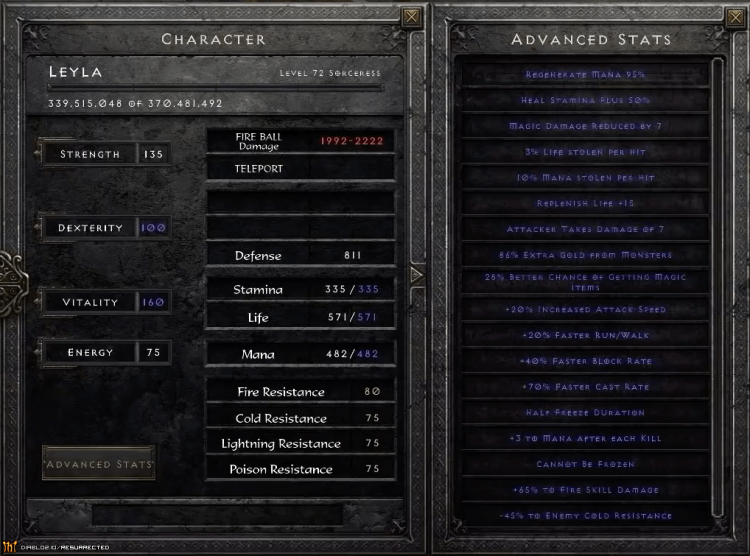 Character window UI and advanced stats pop-out.
