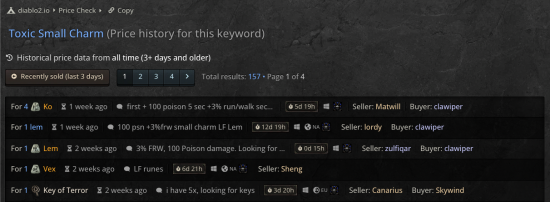 For example, it now also matches titles like 'Toxic Small Charm +3% FRW  +100 Poison', meaning more data is now returned in the price check.