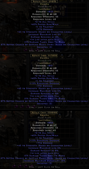 Repair costs for Normal and Superior Enigmas in Mage Plates