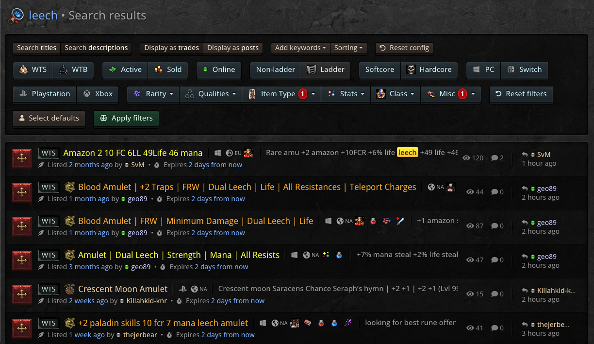 Results of leech amulets