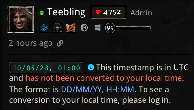 Guests on Mobile will see a tappable info icon (UTC)