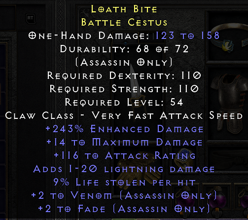 Rare Claw 123-158 243%ED 14+MaxDam 116+AR 1-20LightDam 9%LL 2+Venom 2+Fade.png