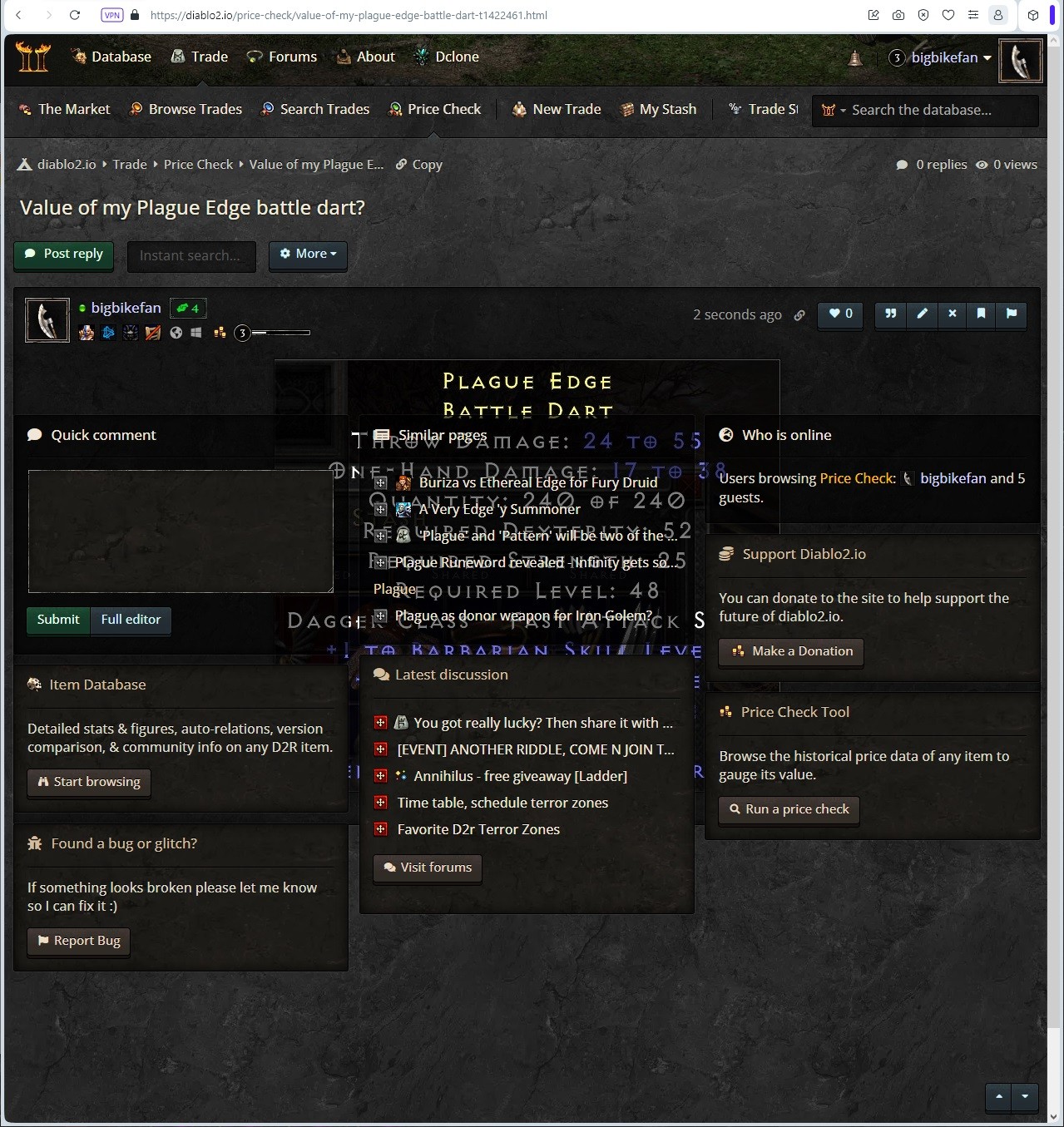 Plague Edge battle dart price eval request return page.jpg