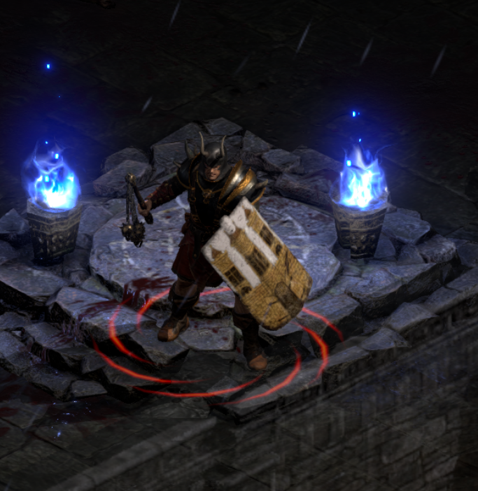 Barbarian wielding Sigon's Guard in game.