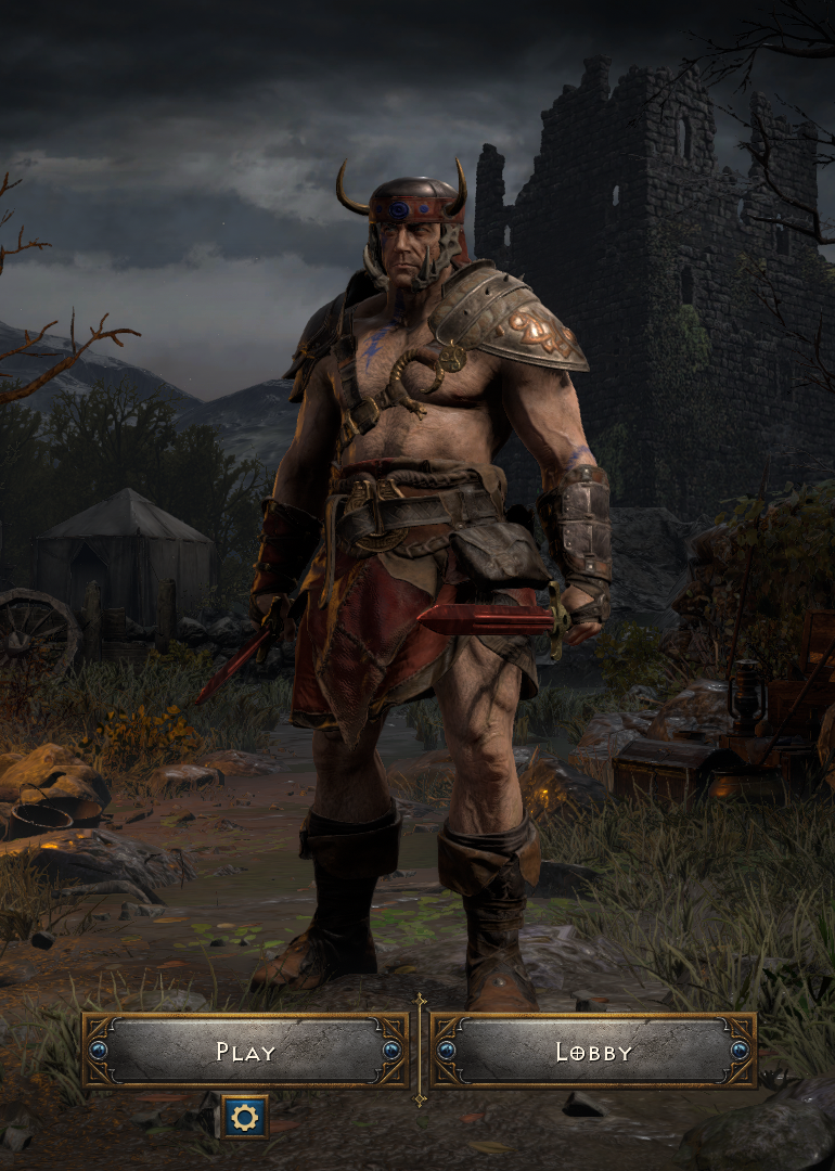 Barbarian dualwielding Bloodletter at character selection.