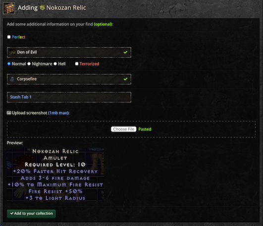 Adding details for a drop entry