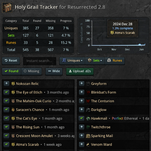 Holy Grail Tracker main interface
