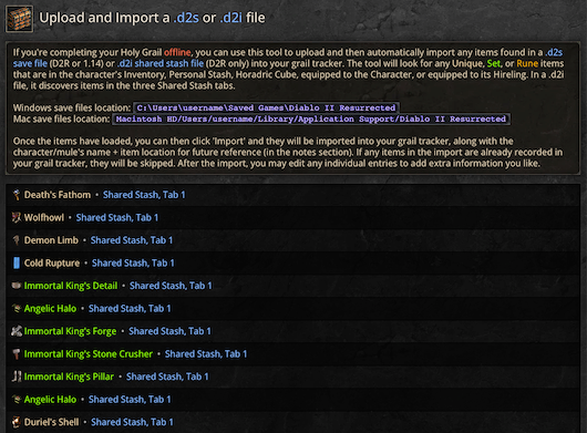 Importing a .d2i shared stash file
