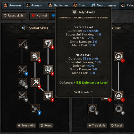 The skill tree calculator UI