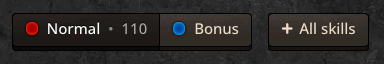 Buttons for assigning normal, bonus, or all skills points