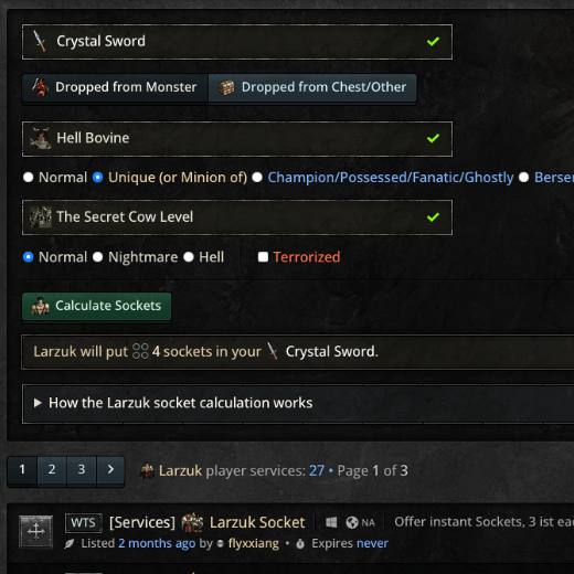 Calculating 4 sockets for a Crystal sword found in the Secret Cow Level