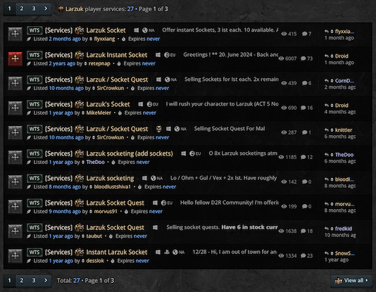 Larzuk Player Services listings on the calculator page