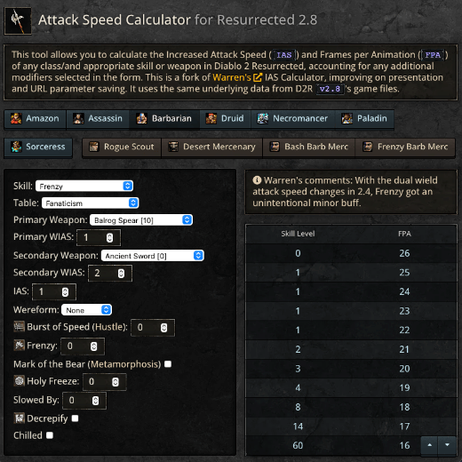 Attack Speed Calculator interface