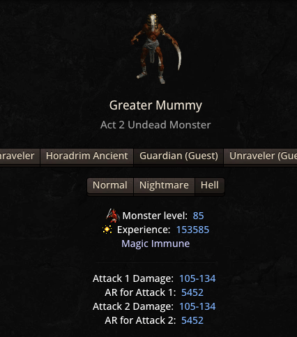 Greater Mummy Guardian (Guest) monster stats in the database