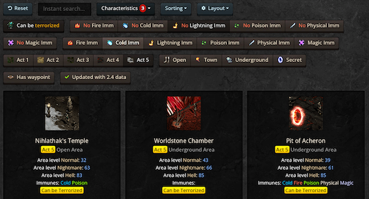 Areas database - filtering for terrorized areas with no lightning immunes