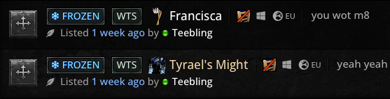 Frozen trade listings in the stash