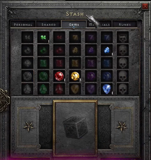 Stackable gems in the Gems tab