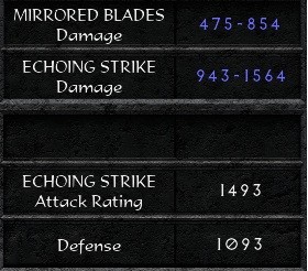 Note the lack of an attack rating entry for Mirrored blades, unlike Echoing Strike