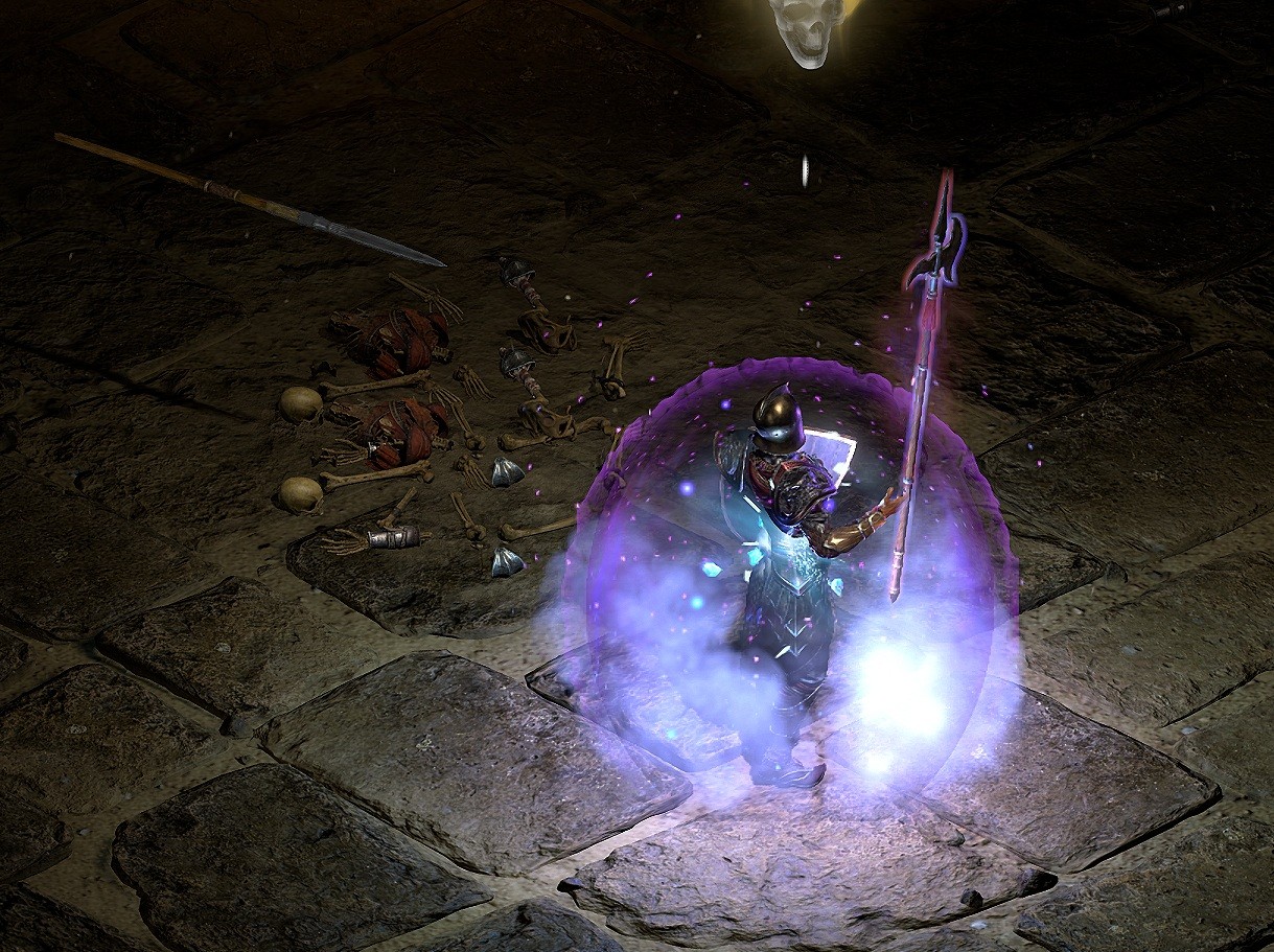 Psychic Ward is blocking damage from a spear that was thrown at a Warlock.