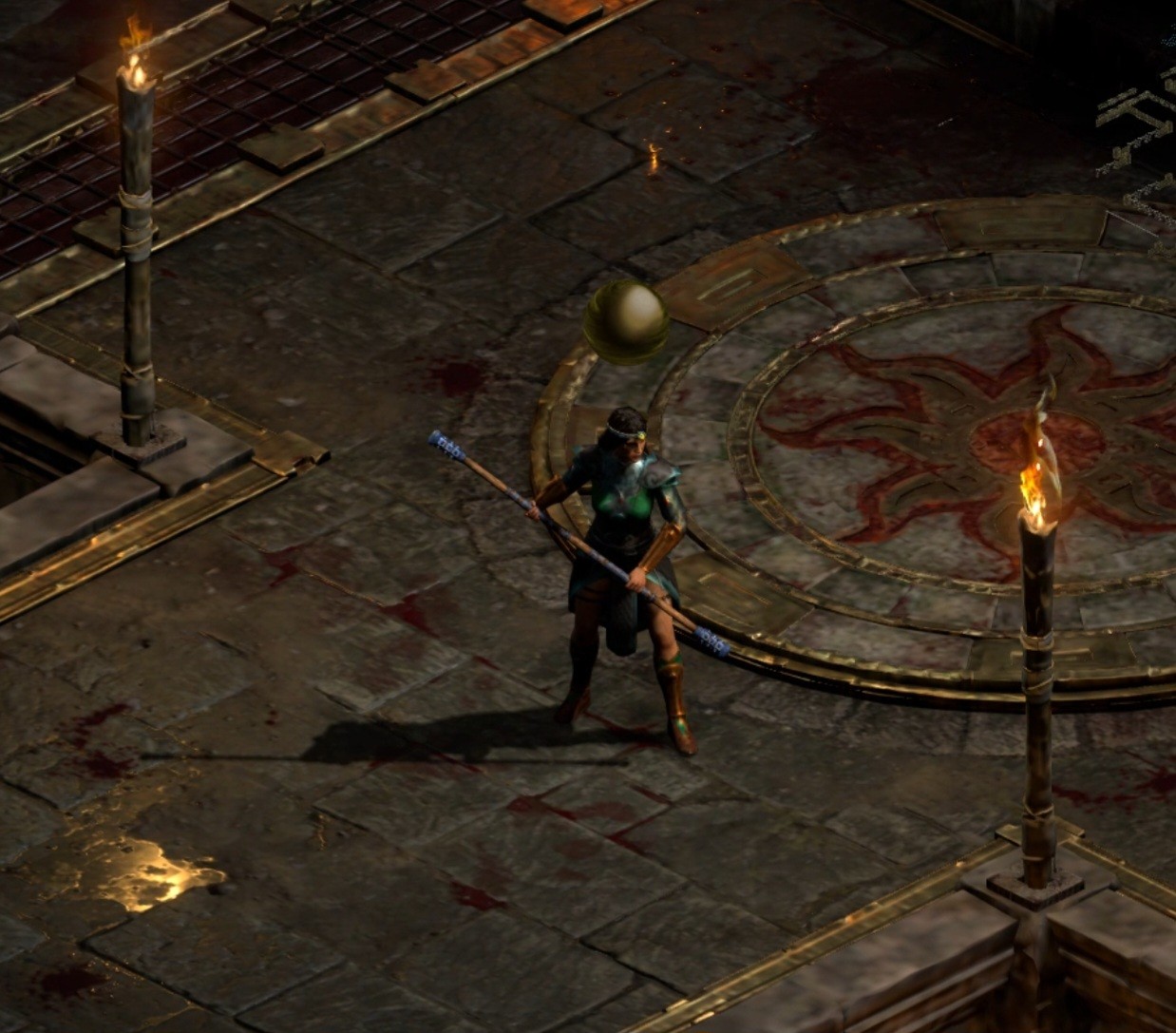 Sorceress with energy shield wielding Warpspear in Travincal