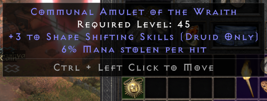 +3 shapeshift 6% life leech amulet