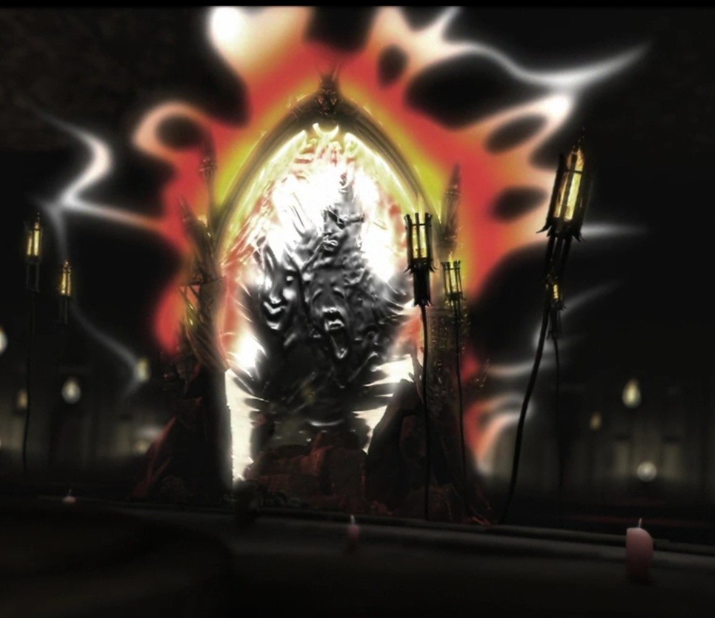 In the old cinematic you can see tortured (?) faces in the portal