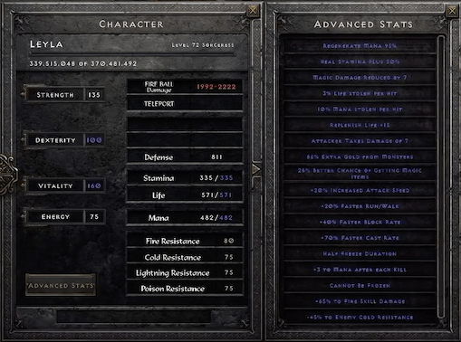 Character window UI and advanced stats pop-out