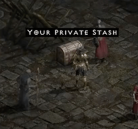 An Amazon standing next to her stash in Kurast Docks